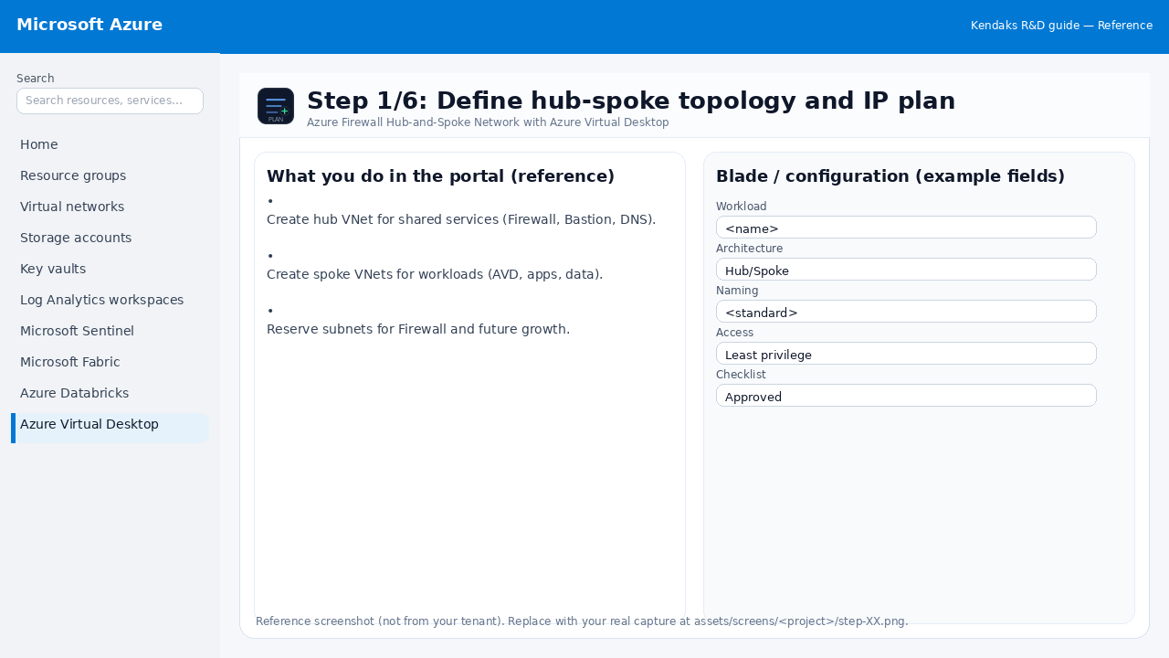 Azure Firewall Hub-and-Spoke Network with Azure Virtual Desktop step 1