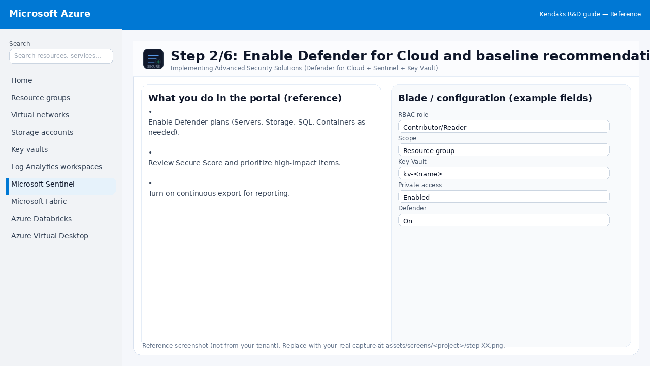 Implementing Advanced Security Solutions (Defender for Cloud + Sentinel + Key Vault) step 2