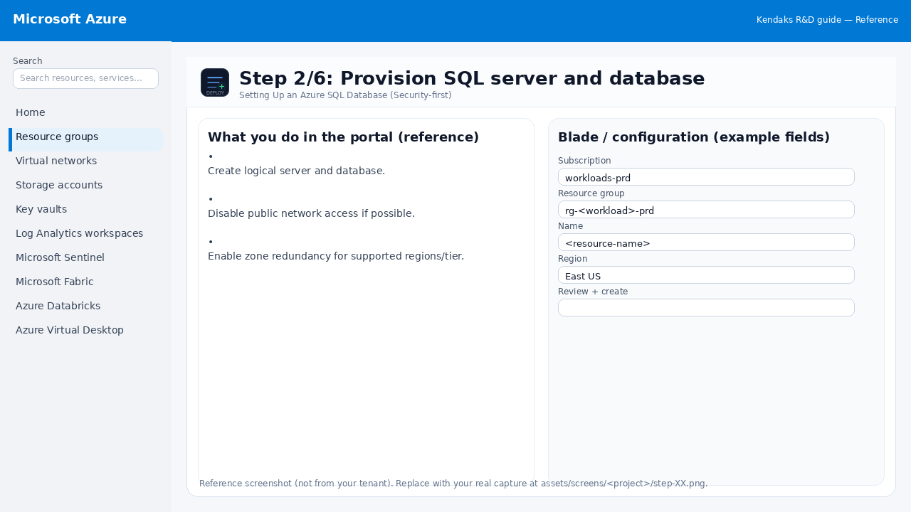 Setting Up an Azure SQL Database (Security-first) step 2
